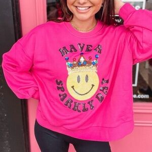 Queen of Sparkles Have A Sparkly Day Sweatshirt in Pink. Size L